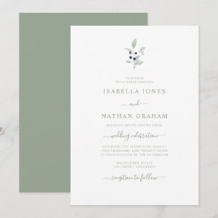 Invitation Simple Chic Aquarelle Mariage Botanique Sapin Navy