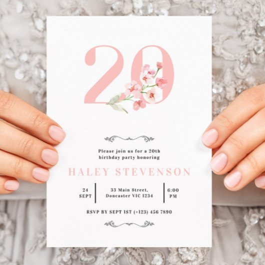 Invitation Simple Chic Blush Rose Blanc Floral 20e anniversai