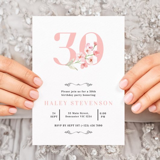 Invitation Simple Chic Blush Rose Blanc Floral 30e anniversai