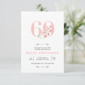 Invitation Simple Chic Blush Rose Blanc Floral 60e anniversai (Debout devant)