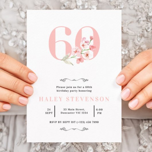 Invitation Simple Chic Blush Rose Blanc Floral 60e anniversai