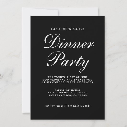 Invitation Simple Chic Calligraphie Black Dinner Party (Devant)