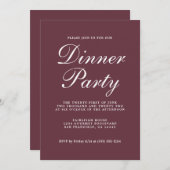 Invitation Simple Chic Calligraphie Burgundy Diner Party (Devant / Derrière)