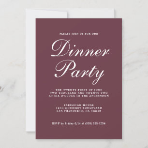 Invitation Simple Chic Calligraphie Burgundy Diner Party