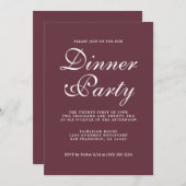 Invitation Simple Chic Calligraphie Burgundy Diner Party (Devant / Derrière)