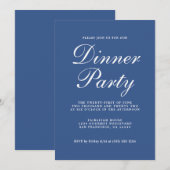 Invitation Simple Chic Calligraphie Classic Blue Dinner Party (Devant / Derrière)
