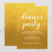Invitation Simple Chic Calligraphie Classic Gold Dinner Party (Devant / Derrière)