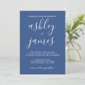 Invitation Simple Chic Calligraphie Classique Mariage Bleu (Debout devant)