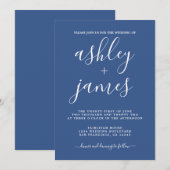 Invitation Simple Chic Calligraphie Classique Mariage Bleu (Devant / Derrière)