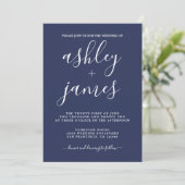 Invitation Simple Chic Calligraphie Mariage bleu foncé (Debout devant)