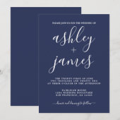 Invitation Simple Chic Calligraphie Mariage bleu foncé (Devant / Derrière)