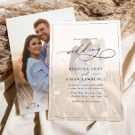 Invitation Simple Chic Calligraphie Monogramme Mariage photo<br><div class="desc">Cet élégant Wedding Invitation présente un texte de calligraphie de script de balayage jumelé à un serif élégant et moderne sans police en noir,  avec une photo superposée sur le devant et une deuxième photo sur le dos avec un monogramme personnalisable. Éléments correspondants disponibles.</div>