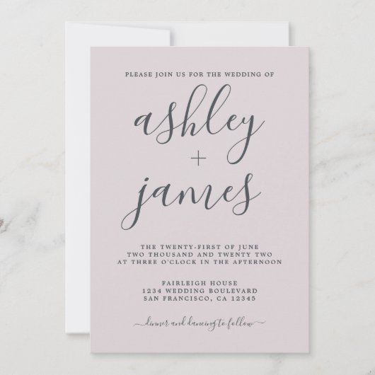 Invitation Simple Chic Calligraphie Pastel Purple Mariage (Devant)