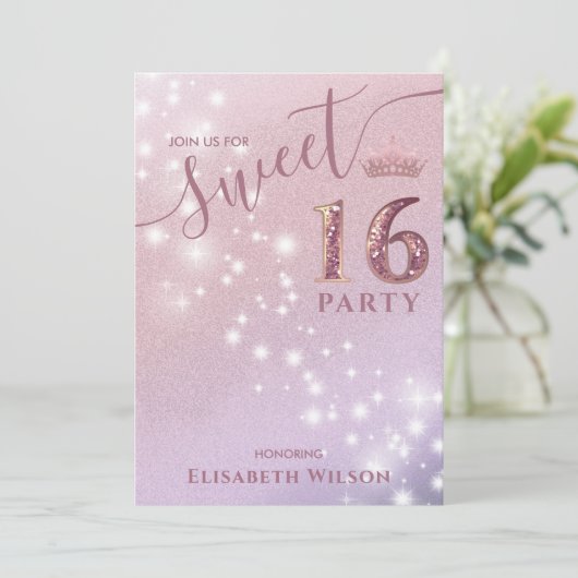 Invitation Simple chic Cool rose or tiara doux 16 (Debout devant)
