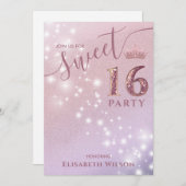 Invitation Simple chic Cool rose or tiara doux 16 (Devant / Derrière)