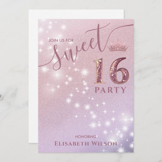 Invitation Simple chic Cool rose or tiara doux 16 (Devant / Derrière)