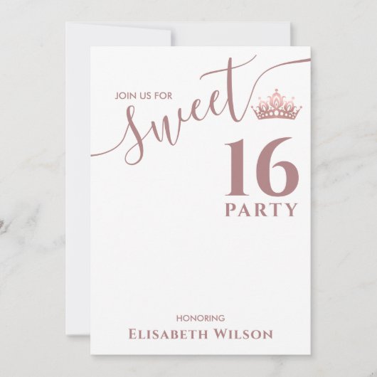 Invitation Simple chic Cool rose or tiara doux 16 (Devant)