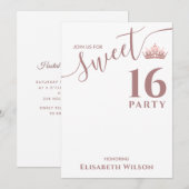Invitation Simple chic Cool rose or tiara doux 16 (Devant / Derrière)