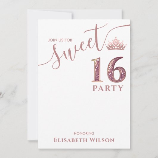 Invitation Simple chic Cool rose or tiara doux 16 (Devant)