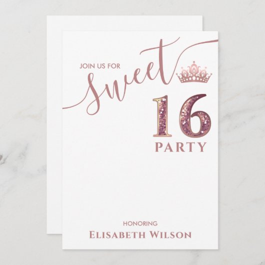 Invitation Simple chic Cool rose or tiara doux 16 (Devant / Derrière)