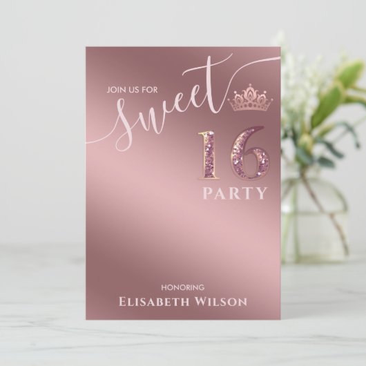 Invitation Simple chic Cool rose or tiara doux 16 Invitat (Debout devant)