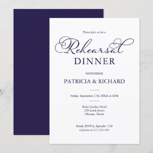 Invitation Simple Chic Dîner de Répétition de Mariage Bleu Ma