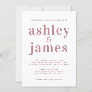 Invitation Simple chic Dusty Rose Mariage de typographie
