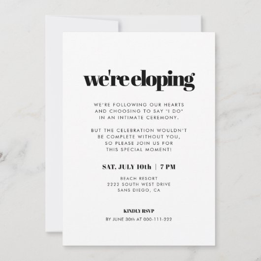 Invitation Simple Chic & Elegant We're Eloping Photo (Dos)