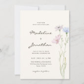 Invitation Simple Chic Fleur Sauvage Beige Mariage (Devant)