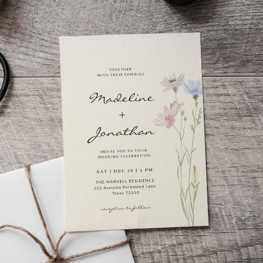 Invitation Simple Chic Fleur Sauvage Beige Mariage