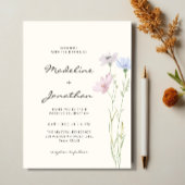 Invitation Simple Chic Fleur Sauvage Beige Mariage