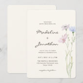 Invitation Simple Chic Fleur Sauvage Beige Mariage (Devant / Derrière)
