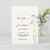 Invitation Simple Chic Fleur Sauvage Beige Mariage (Debout devant)