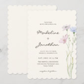 Invitation Simple Chic Fleur Sauvage Beige Mariage (Devant / Derrière)