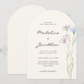 Invitation Simple Chic Fleur Sauvage Beige Mariage (Devant / Derrière)