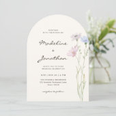 Invitation Simple Chic Fleur Sauvage Beige Mariage (Debout devant)