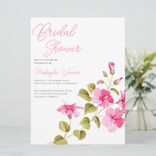 Invitation simple chic fleurs sauvages script nuptiale douche (Debout devant)