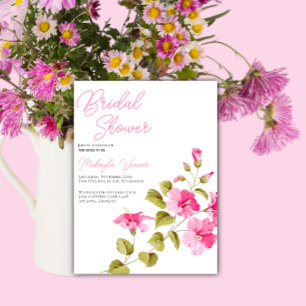 Invitation simple chic fleurs sauvages script nuptiale douche