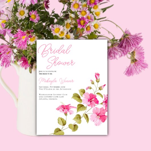 Invitation simple chic fleurs sauvages script nuptiale douche