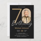 Invitation Simple Chic Gold Black Photo 70e anniversaire (Devant)