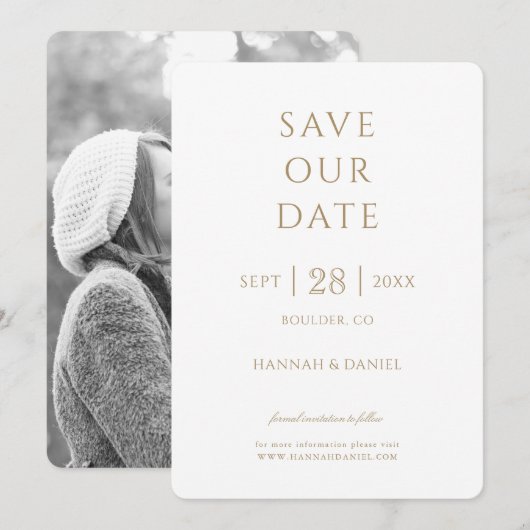 Invitation Simple Chic Gold Photo Wedding Enregistrer la date (Devant / Derrière)