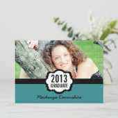 Invitation Simple Chic Graduation, Turquoise (Debout devant)