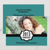 Invitation Simple Chic Graduation, Turquoise (Devant / Derrière)