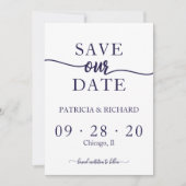 Invitation Simple Chic Mariage Bleu Nuit Blanc Save The Date (Devant)