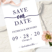 Invitation Simple Chic Marine Bleu Mariage Blanc Enregistrer 