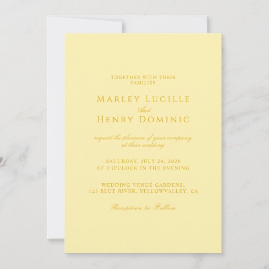 Invitation Simple Chic Modern Butter Yellow Wedding (Devant)