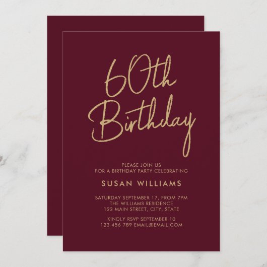 Invitation Simple chic moderne 60e anniversaire (Devant / Derrière)