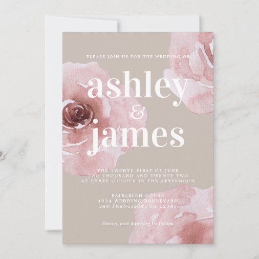 Invitation Simple Chic Moderne Floral Rose Rose Rose Mariage (Devant)