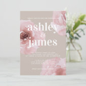 Invitation Simple Chic Moderne Floral Rose Rose Rose Mariage (Debout devant)