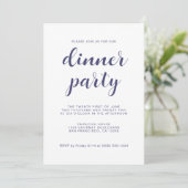 Invitation Simple Chic Navy Blue Script Dinner Party (Debout devant)